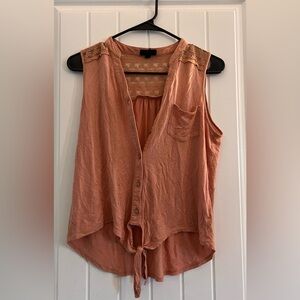 EM Button Up Crop Top Tie Front